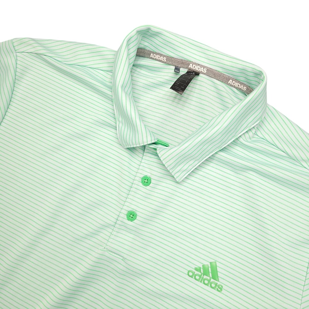 Adidas Mens Polo Shirt Short Sleeve Light Green‎ Striped Golf Athletic Size L